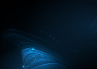 Fototapete - Vector abstract line pattern, digital hi tech technology design and light effect. High speed movement and connection, dark blue background. Illustration futuristic, communication, cyberspace concept