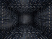 Abstract Background Room Made Of Black Bricks For Product Advertising And Text Placement. 3d Render. 3d Illustration