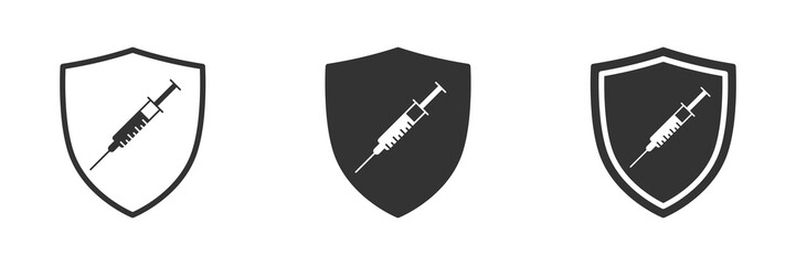 Vaccination and immunization symbol. Syringe in shield icon. Vector illustration.