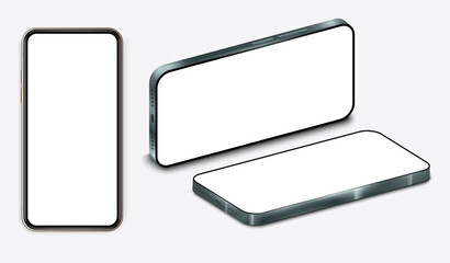 Aufkleber - Smartphone frameless blank screen, rotate position. Smartphone from different angles. Mockup generic device. Smartphones set. Template for infographics or presentation 3D realistic phones.