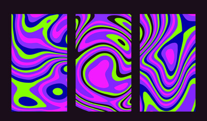 Poster - Set of hippie retro posters with melting and distorting shapes.