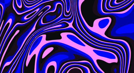 Poster - Op-art psychedelic background with distorted and wavy lines and curves. The 60s and 70s hippie style.