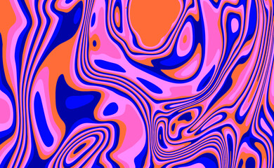 Wall Mural - Trippy glitch background in style of psychedelic 60s and 70s parties with bright acidic colors and a winding geometric wavy pattern.