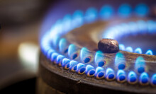Blue Flames On A Domestic Gas Stove Burner