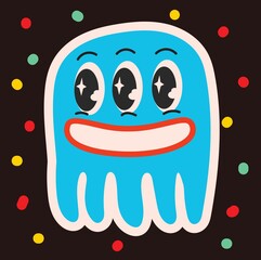 Sticker - Colored Vector illustartion of crazy monster for posters in Cartoon Flat design. Hand drawn Abstract shape, face, different texture.