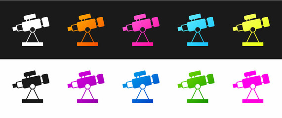 Poster - Set Telescope icon isolated on black and white background. Scientific tool. Education and astronomy element, spyglass and study stars. Vector