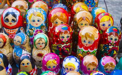 Traditional souvenirs for tourists - Russian matrioshka (nesting dolls)