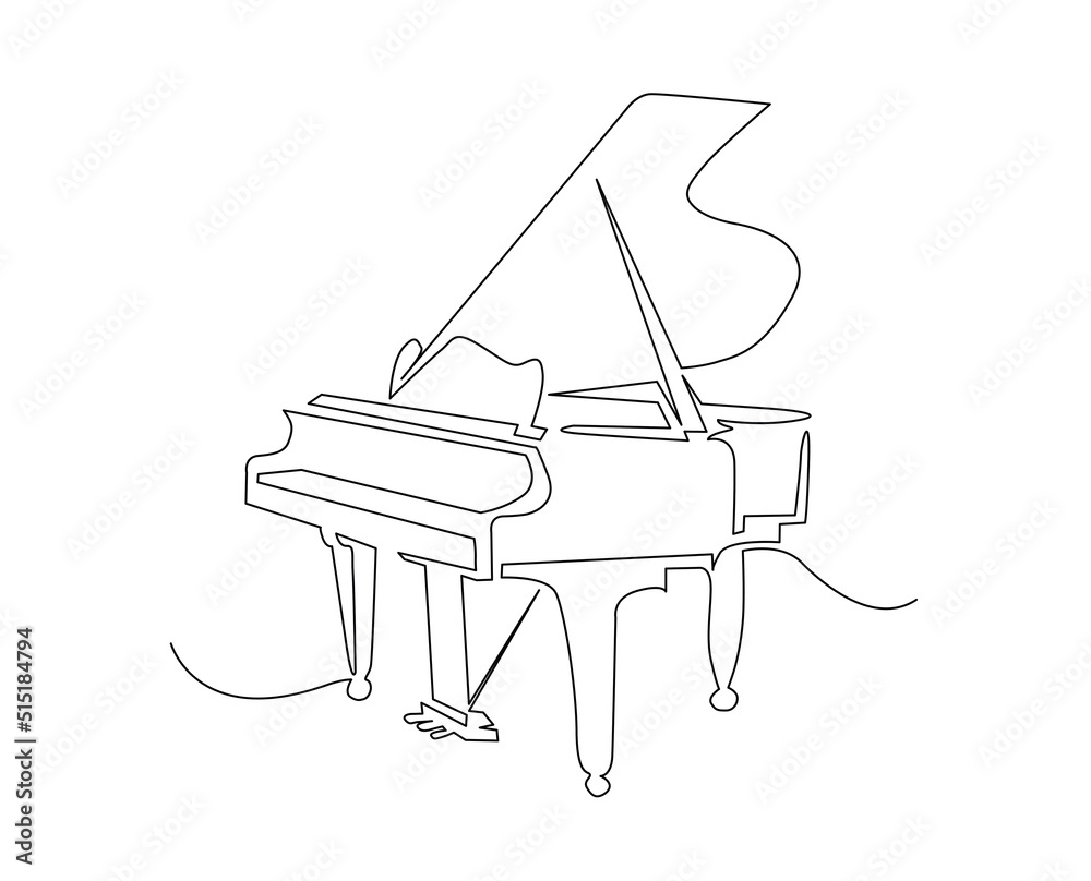 Continuous line art of Grand Piano. One line drawing abstract Grand Piano.