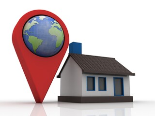 Fototapete - 3d illustration Search for Property .a Map with Large Red GPS Pointer containing