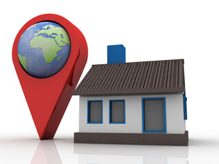 Fototapete - 3d illustration Search for Property .a Map with Large Red GPS Pointer containing