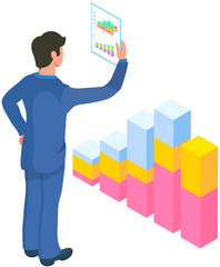 Poster - analytics information and development statistics. web analysis measure, product testing technology. 