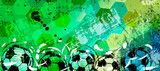 Fototapeta Młodzieżowe - abstact background with football, soccer ball, paint strokes and splashes, grungy, free copy space