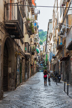 View Of Typical Narrow Street At Toledo Neighborhood In Naples, Italy