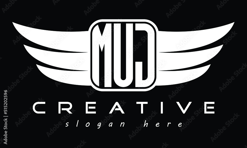 MUJ three Letter Wings Flying Initial wing symbol minimalist creative ...