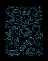 Poster - Wild whales collection. Childish style vertical frame for your design