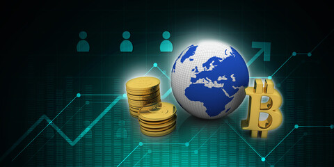Poster - 3d rendering bitcoin sign with gold coin