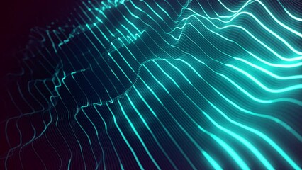 Poster - Abstract Digital Waving Neon Lines Fx Background Loop/ 4k animation of an abstract background with digital fractal particle lines waving and seamless looping