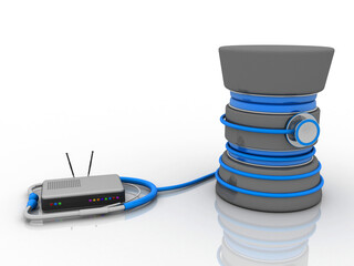 Poster - 3d rendering Transmitter WiFi with stethoscope connected database