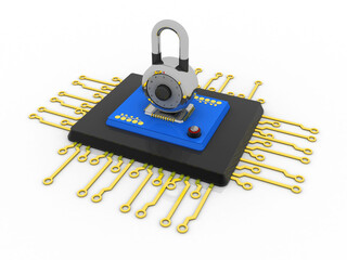 Poster - 3d rendering lock protected microchips
