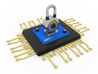Poster - 3d rendering lock protected microchips
