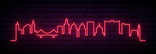 Red Neon Skyline Of Oakland. Bright Oakland City Long Banner. Vector Illustration.