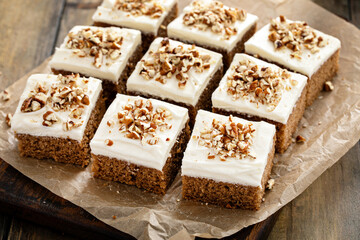 Wall Mural - Carrot or pumpkin spiced cake with cream cheese frosting and pecan
