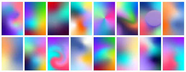 Set of colorful fluid gradient covers set. Vector templates for banners flyers, social media. Retro futuristic style. Abstract blurs with trendy vibrant liquid colors. Vector