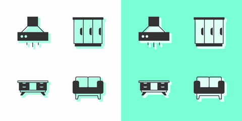 Canvas Print - Set Sofa, Kitchen extractor fan, TV table stand and Wardrobe icon. Vector