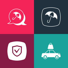 Canvas Print - Set pop art Car insurance, Shield, Umbrella and icon. Vector