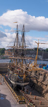 Replica Of The Old Indian Man Götheborg In A Stockholm Emptied Dry Dock For Maintenance Before Leaving To The East India Voyage A Sunny Summer Day In Stockholm