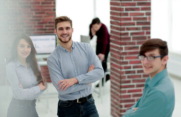 Poster - Business people are discussing in the office.