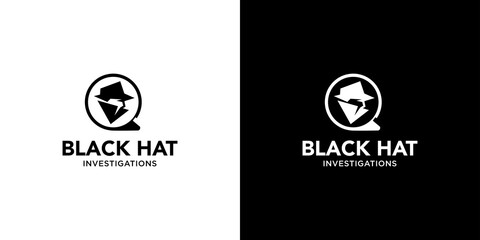 Modern and unique black hat detective illustration logo design 6