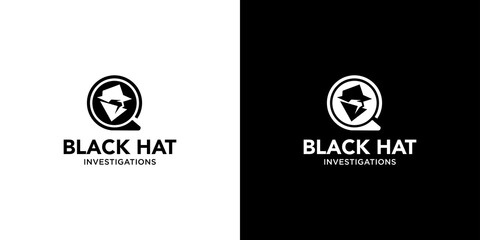 Modern and unique black hat detective illustration logo design 7