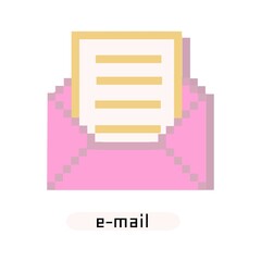 Old pc style pixel mail icon Isolated vector illustration on white background