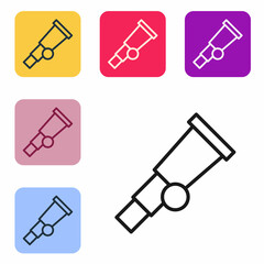 Poster - Black line Telescope icon isolated on white background. Scientific tool. Education and astronomy element, spyglass and study stars. Set icons in color square buttons. Vector