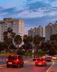 Poster - Cityscape cars sunset Alicante Spain