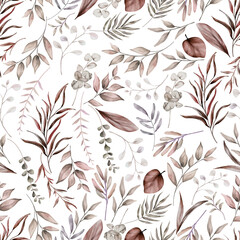 Wall Mural - elegant seamless pattern floral with elegant brown flower and leaves