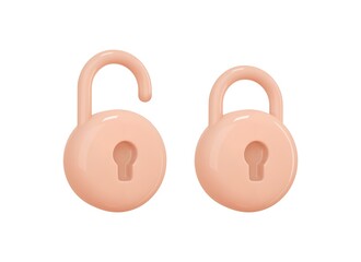 3d render cartoon closed and open padlocks. Set lock icon design element for security concept,wed password, firewall,access. Realistic vector illustration.