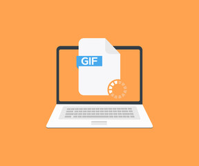 Poster - Laptop and download GIF file  logo design. Document downloading concept, Arrow downloading, simple download icon vector design and illustration.
