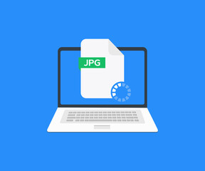 Poster - Laptop and download JPG file logo design. Document downloading concept, Arrow downloading, simple download icon, JPG Format vector design and illustration.
