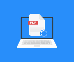 Poster - Laptop and download PDF file, Pdf document note icon logo design. Downloading concepts. Pdf notepad document business concept. vector design and illustration.