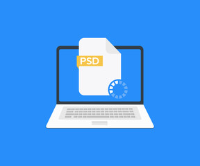 Poster - Laptop and download PSD file logo design. Download psd button vector design and illustration.
