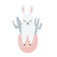 Wall Mural - Vector illustrations of a cute llama sitting in a little pocket