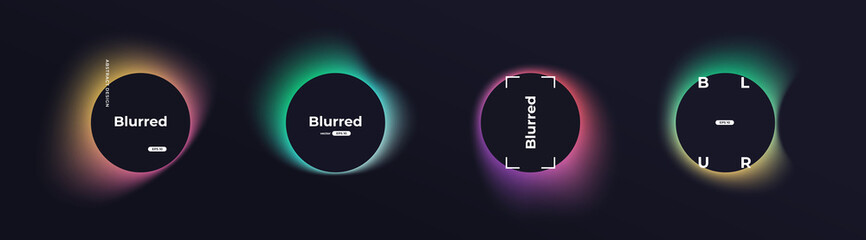 Fototapete - Circle banner with gradient isolated on black background. Vector set. Fluid vivid gradients for banners, brochures, covers. Abstract liquid shapes. Colorful bright neon template. Dynamic soft color.
