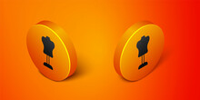 Isometric Mannequin Icon Isolated On Orange Background. Tailor Dummy. Orange Circle Button. Vector
