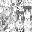 Seamless pattern with hand drawn dogs. Dogs different breeds. Dalmatian, bulldog, spaniel, border colli. Perfect for kids apparel, fabric, textile, nursery decoration, wrapping paper