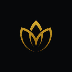 abstract initial letter AM logo in gold color isolated in black background applied for meditation center logo also suitable for the brands or companies that have initial name MA