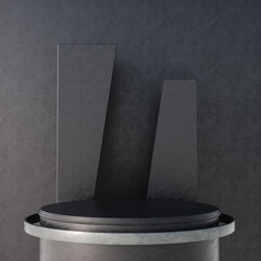 Poster - 3D illustration. Empty black podium for a product presentation on a dark background