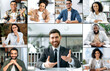 © Kateryna - Successful colleagues of different nationalities are having a group brainstorming session. Caucasian confident smart, company ceo, holding a virtual meeting, talking with employees by video conference