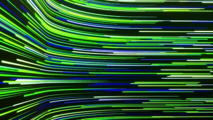 Poster - Colorful stripes move in curved stream. Motion. Beautiful curved stream of lines and stripes. Optical bending of linear flow